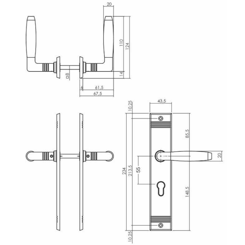 Intersteel Deurkruk Ton basic met schild groef 235x43x5mm PC55 mm nikkel mat