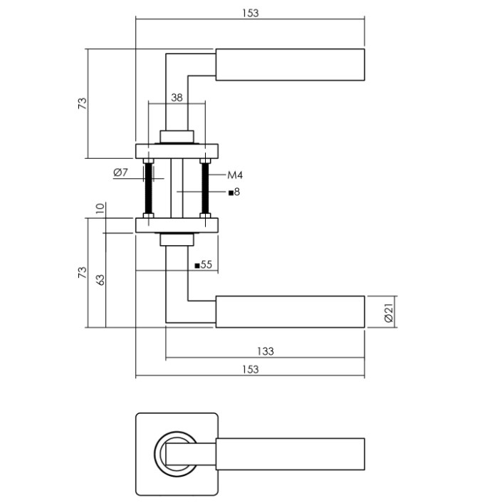 Intersteel deurkruk Bau-Stil op vierkant rozet antraciet grijs