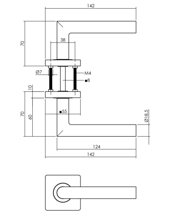 Intersteel deurkruk Bastian op vierkant rozet antraciet grijs