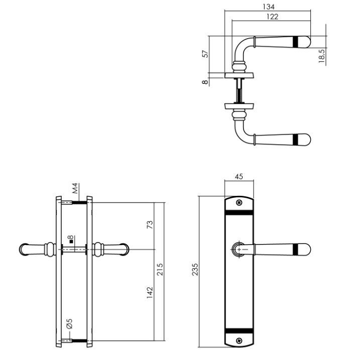 Intersteel deurkruk Helena op schild 230x44mm blind zwart