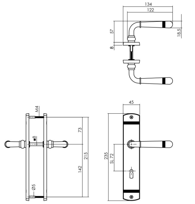 Intersteel deurkruk Helena op schild 230x44mm SL72 zwart