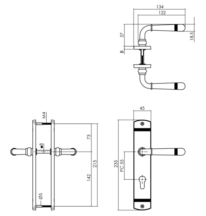Intersteel deurkruk Helena op schild 230x44mm PC55 zwart