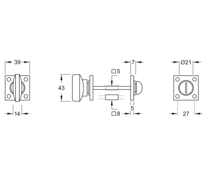 WC-Sluiting 5-8 mm Vierkant messing antiek