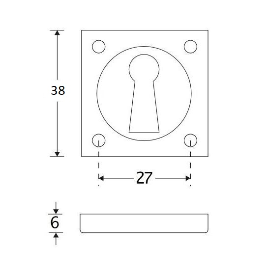 Set van twee Sleutelplaatjes Vierkant 38 mm messing antiek