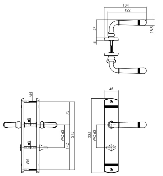 Intersteel deurkruk Helena op schild 230x44mm WC63/8 zwart