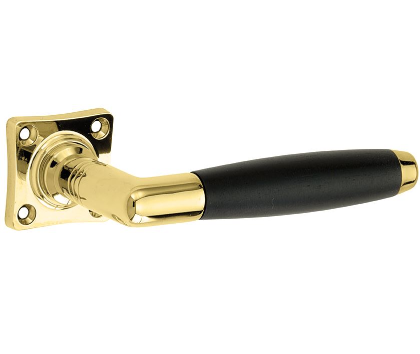 Deurkruk op ongeveerd vierkant rozet Ton ebben messing gelakt