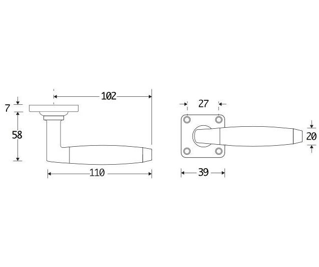 Deurkruk op ongeveerd vierkant rozet Ton ebben messing gelakt