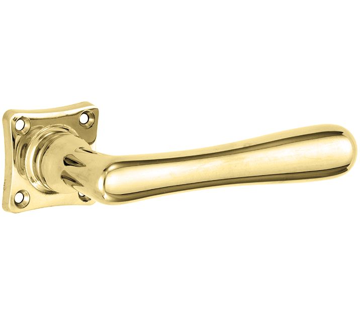 Deurkruk op geveerd vierkant rozet Linea messing gelakt