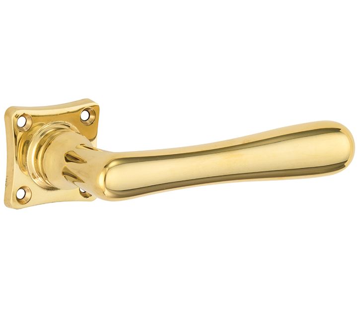 Deurkruk op geveerd vierkant rozet Linea messing ongelakt