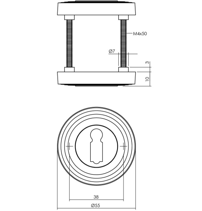 Intersteel sleutelplaatjes verdekt met rillen zwart