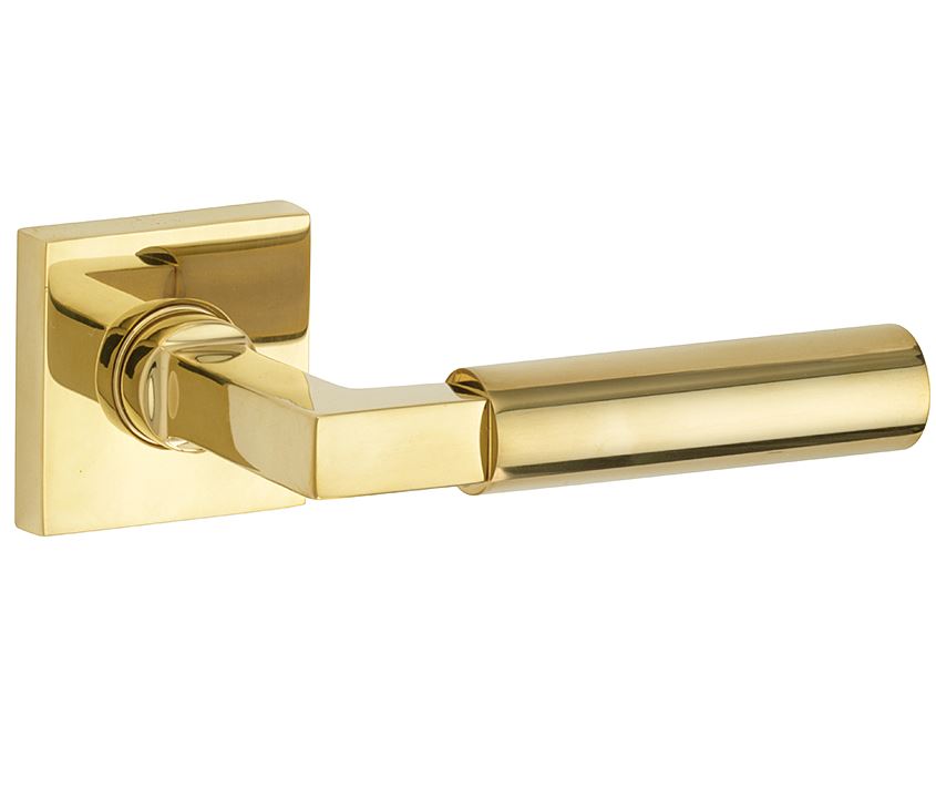 Deurkruk op geveerd rozet verdekt Bauhaus messing ongelakt