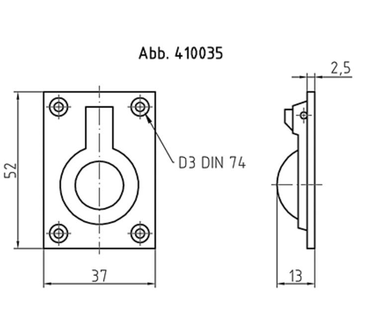 Mauer luikring messing mat verchroomd 52x37 mm