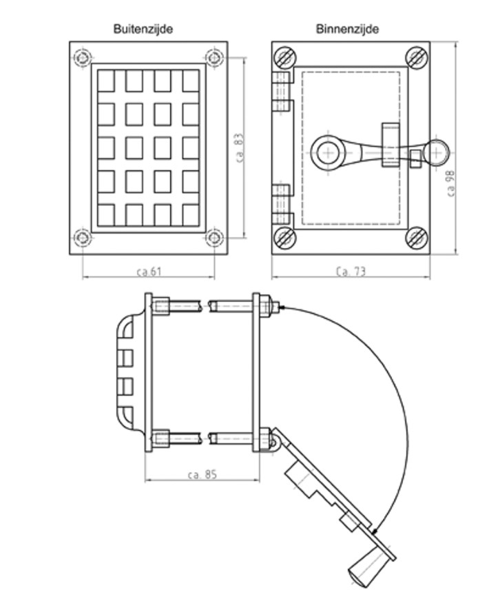 Mauer doorkijkluikje 97x73 mm compleet messing gepolijst
