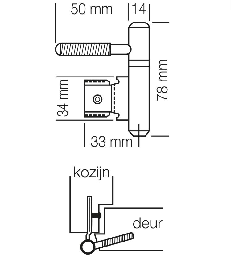 Starx inboorpaumelle voor stalen kozijnen vernikkeld 78 x 14 mm zwart