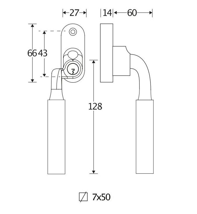 SKG2 Draaikiepgarnituur afsluitbaar Frankfurt/Smal Rechts messing ongelakt