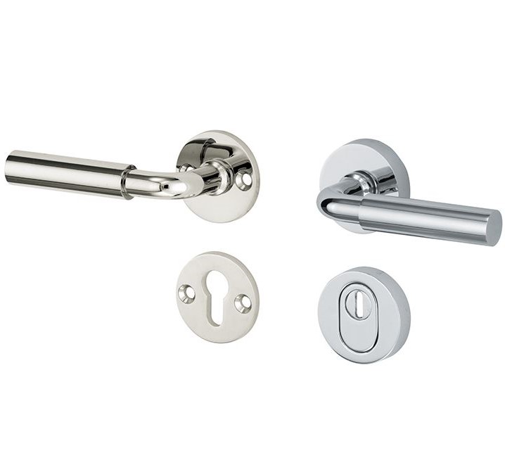 SKG3 kruk/kruk op rozet Frankfurt Links + kerntrekbeveiliging glans nikkel/glans chroom