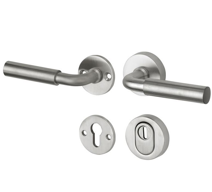 SKG3 kruk/kruk op rozet Frankfurt Links + kerntrekbeveiliging mat nikkel/mat nikkel PVD