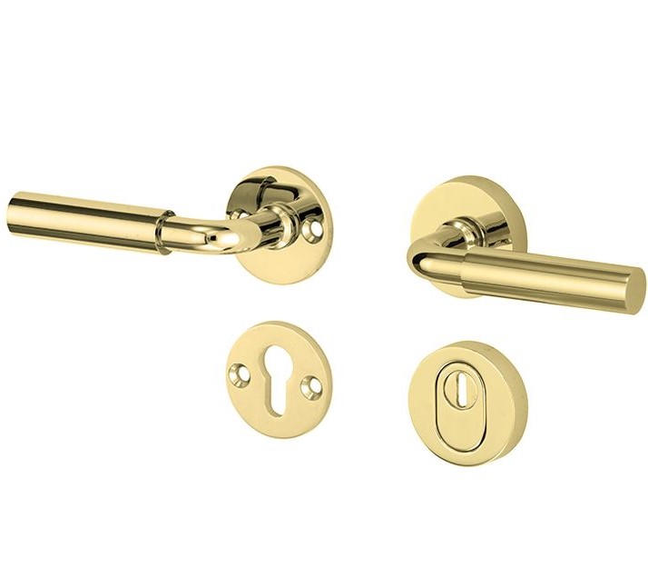 SKG3 kruk/kruk op rozet Frankfurt Links + kerntrekbeveiliging messing ongelakt