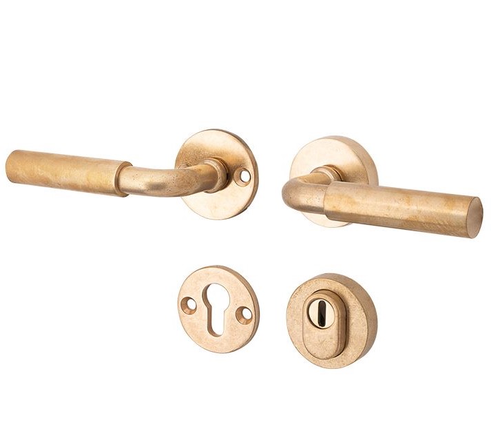 SKG3 kruk/kruk op rozet Frankfurt Links + kerntrekbeveiliging messing antiek