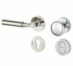 SKG3 knop/kruk op rozet Frankfurt Links + kerntrekbeveiliging glans nikkel/glans chroom