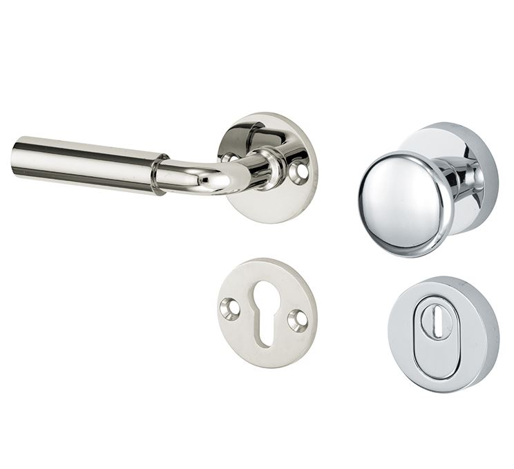 SKG3 knop/kruk op rozet Frankfurt Links + kerntrekbeveiliging glans nikkel/glans chroom