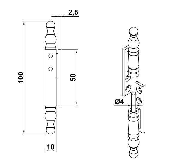 Set van 2 meubelscharnieren opschroefbaar zwart