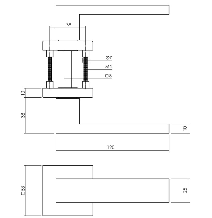 Intersteel buiten deurkruk Amsterdam op vierkant rozet zwart