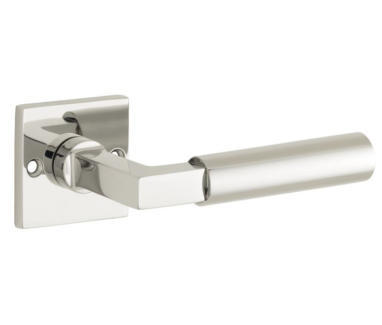 Deurkruk op ongeveerd rozet Bauhaus glans nikkel