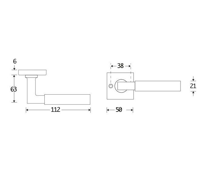 Deurkruk op ongeveerd rozet Bauhaus ebben messing ongelakt