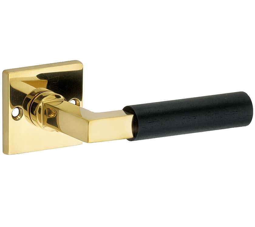 Deurkruk op ongeveerd rozet Bauhaus ebben messing ongelakt