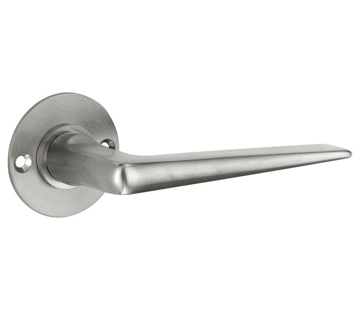 Deurkruk op ongeveerd rozet Wig/Chemin de Fer mat nikkel ongelakt