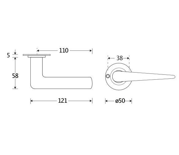 Deurkruk op ongeveerd rozet Wig/Chemin de Fer mat nikkel ongelakt