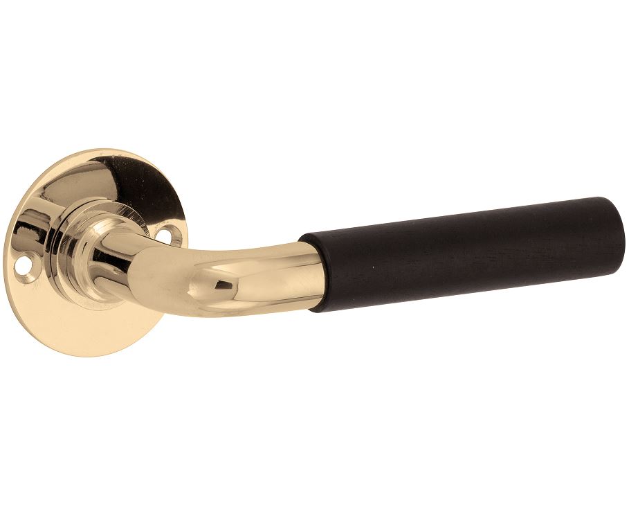 Deurkruk op ongeveerd rozet Frankfurt ebben/Chemin de Fer messing ongelakt