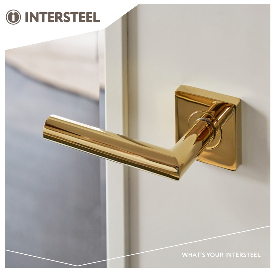 Intersteel Gatdeel deurkruk rechts Bastian op vierkante rozet met nokken 55x55x10mm PVD messingkleur