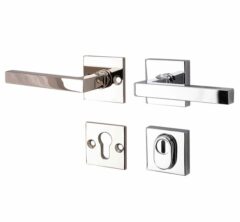 SKG3 kruk/kruk op rozet Kare Links + kerntrekbeveiliging glans nikkel/glans chroom