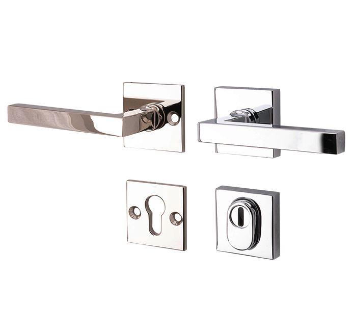 SKG3 kruk/kruk op rozet Kare Links + kerntrekbeveiliging glans nikkel/glans chroom