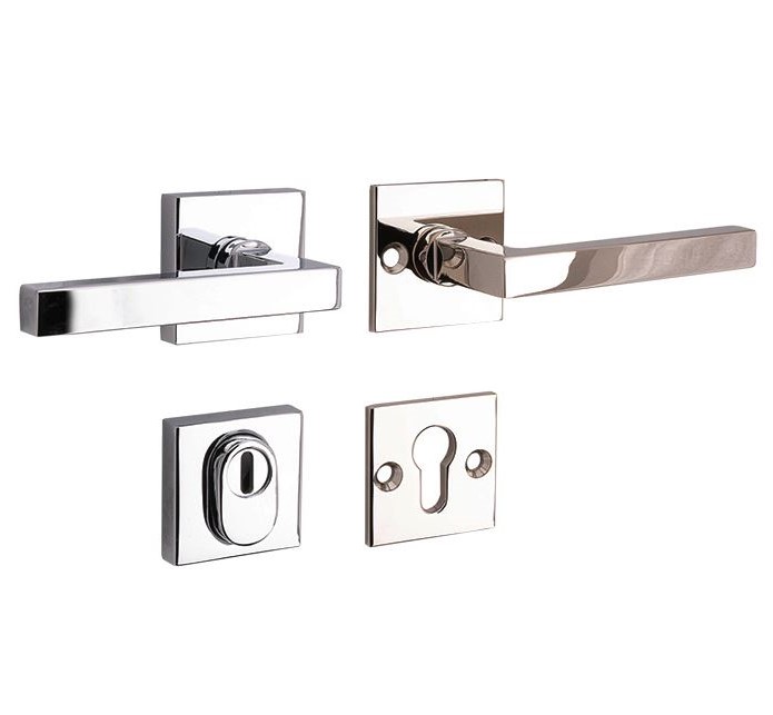 SKG3 kruk/kruk op rozet Kare Rechts + kerntrekbeveiliging glans nikkel/glans chroom