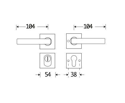 SKG3 kruk/kruk op rozet Kare Links + kerntrekbeveiliging messing gelakt/messing PVD