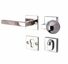 SKG3 knop/kruk op rozet Kare Links + kerntrekbeveiliging glans nikkel/glans chroom