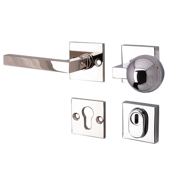 SKG3 knop/kruk op rozet Kare Links + kerntrekbeveiliging glans nikkel/glans chroom