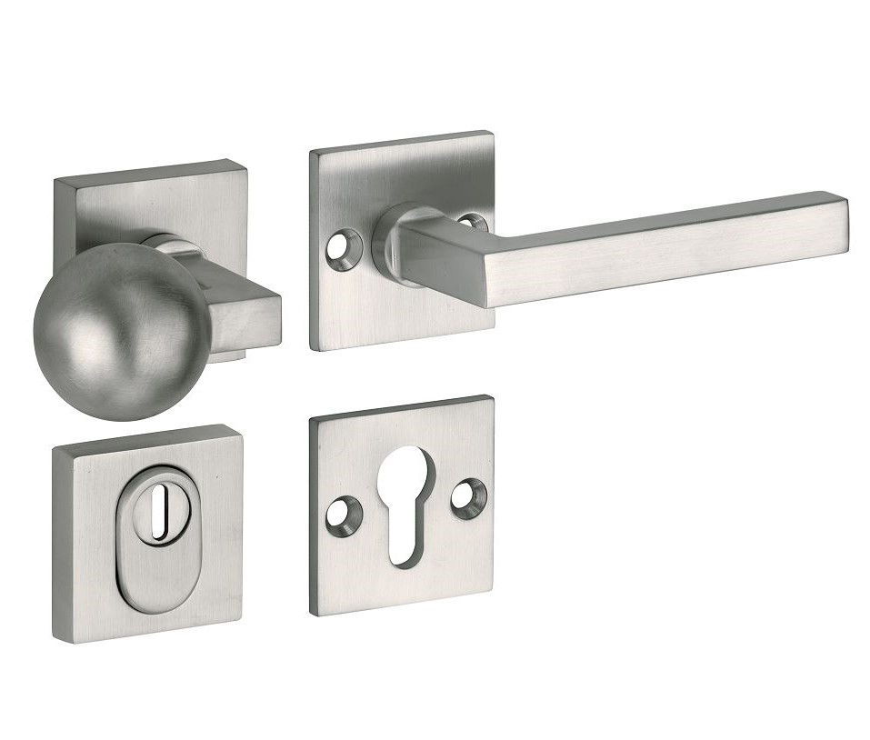 SKG3 knop/kruk op rozet Kare Rechts + kerntrekbeveiliging mat nikkel/mat nikkel PVD