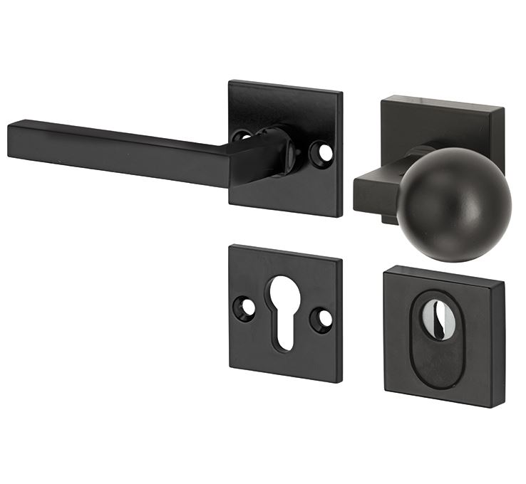 SKG3 knop/kruk op rozet Kare Links + kerntrekbeveiliging mat zwart