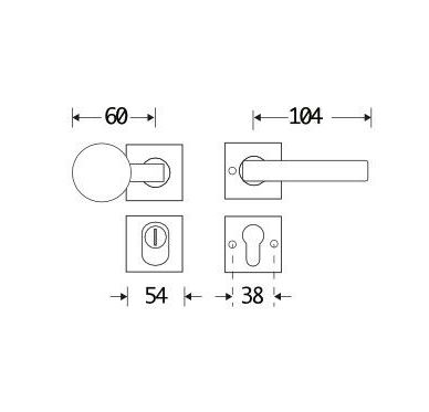 SKG3 knop/kruk op rozet Kare Links + kerntrekbeveiliging messing gelakt/messing PVD