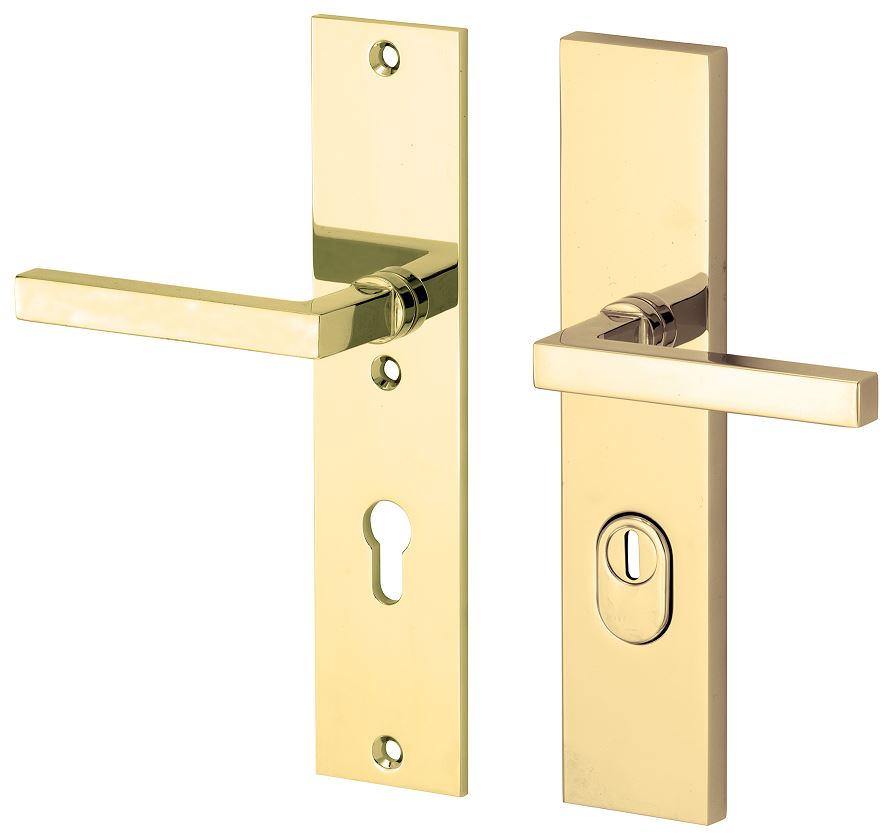 SKG3 PC72 kruk/kruk op schild Kare/Bauhaus Links + kerntrekbeveiliging messing gelakt/messing PVD