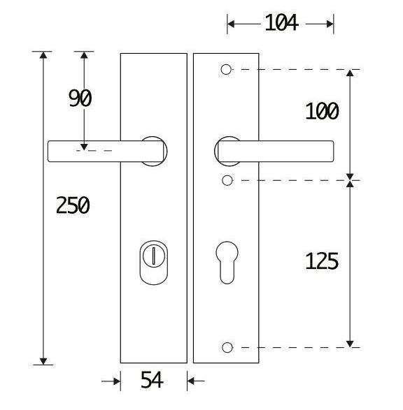 SKG3 PC72 kruk/kruk op schild Kare/Bauhaus Links + kerntrekbeveiliging messing gelakt/messing PVD