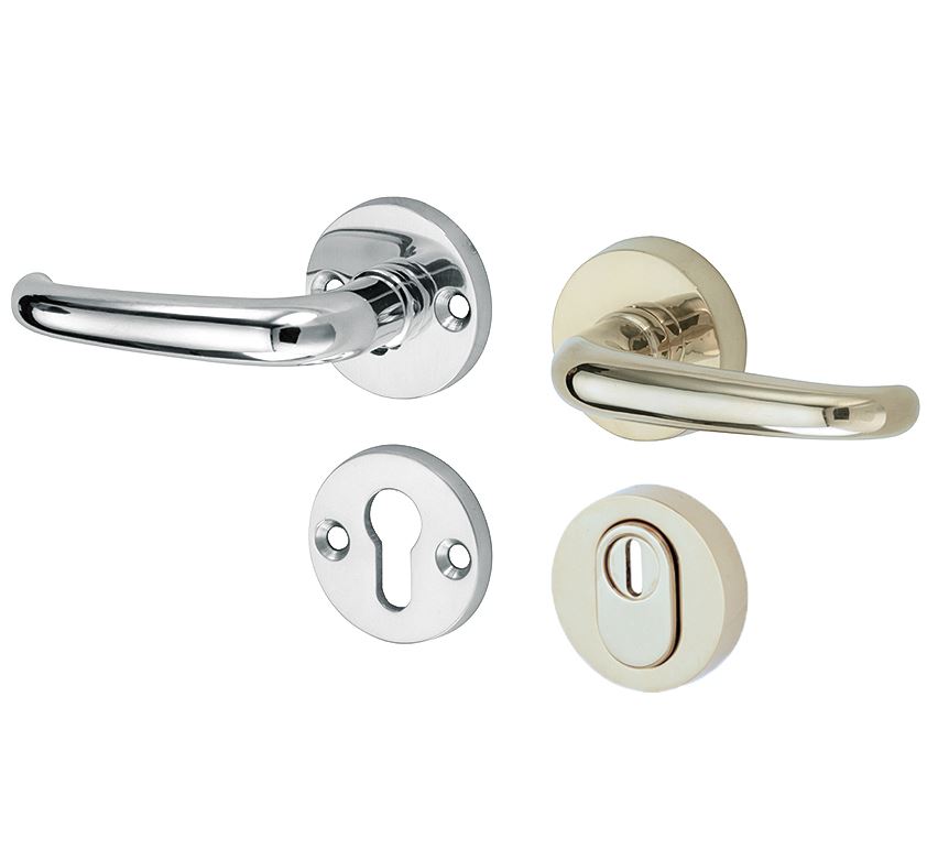 SKG3 kruk/kruk op rozet Halfsabel Links + kerntrekbeveiliging glans nikkel/glans chroom