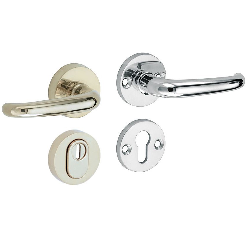 SKG3 kruk/kruk op rozet Halfsabel Rechts + kerntrekbeveiliging glans nikkel/glans chroom