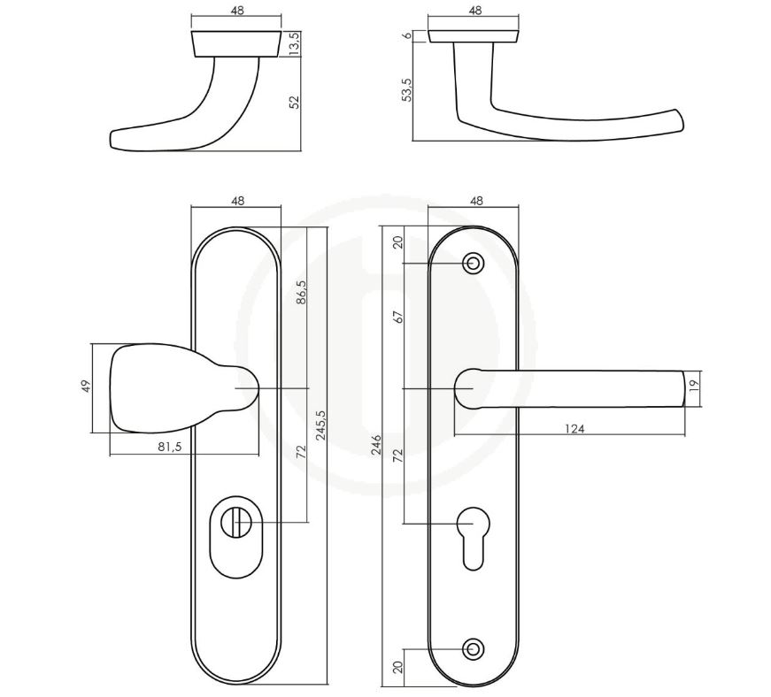 Intersteel voordeurbeslag ovaal greep/kruk PC72 met kerntrek beveiliging chroom