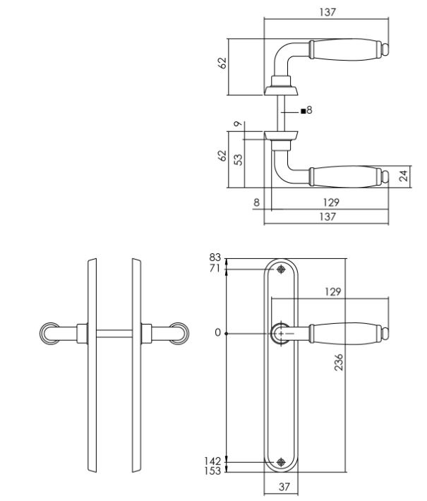Intersteel Deurkruk Courgette met ovaal schild 238x39x9mm blind mat chroom