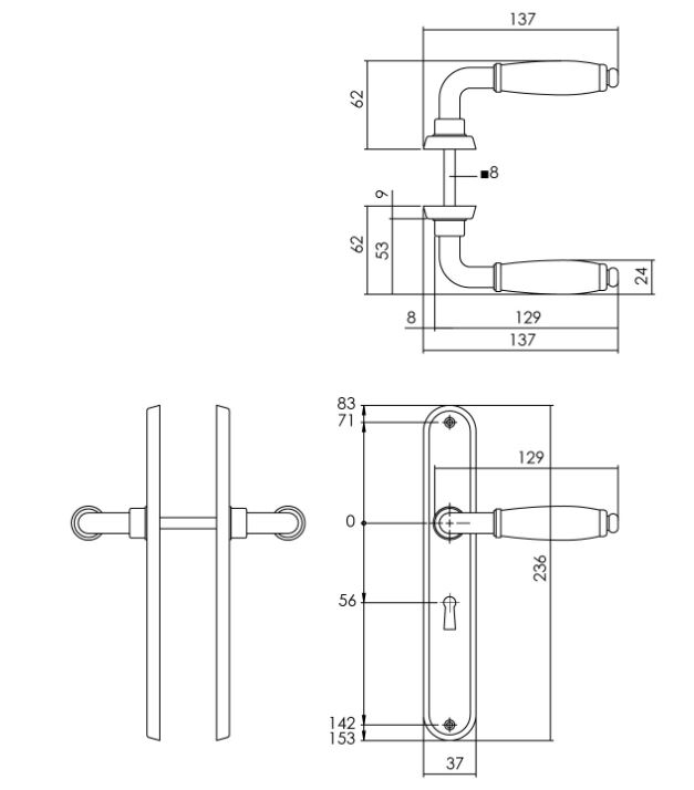 Intersteel Deurkruk Courgette met ovaal schild 238x39x9mm SL56 mat chroom